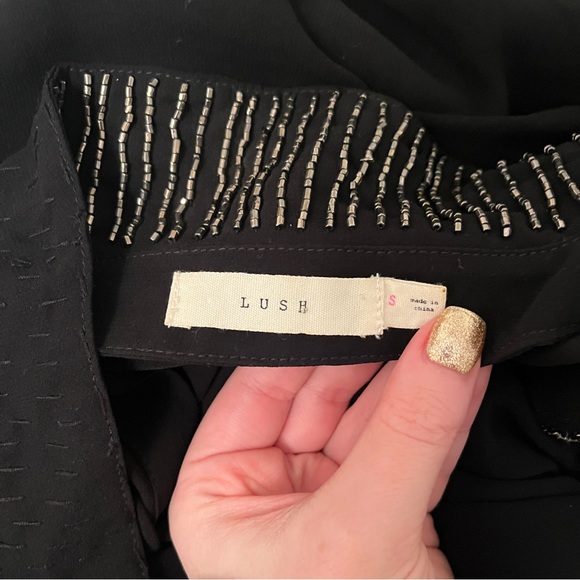 Lush Sheer Beaded Tank Top Button Down Blouse - Picture 6 of 7